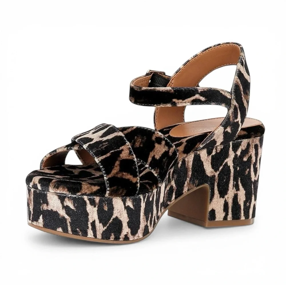Gianni Bini Leopard Platform Sandals Women Velvet Joize Size 7.5 New - Picture 5 of 10